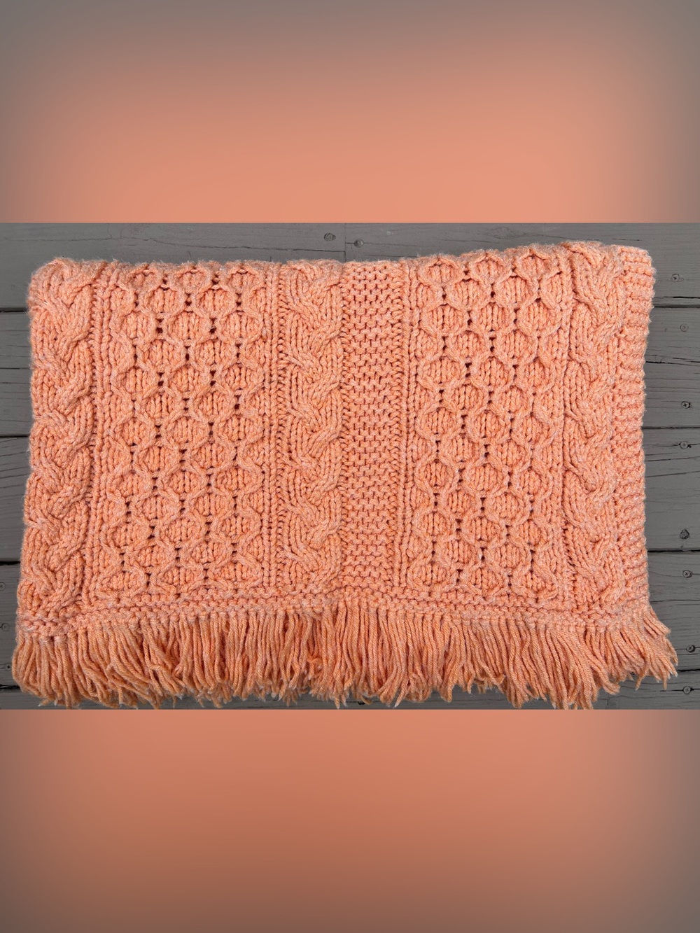 Vintage Peach Crochet Throw Blanket/Afghan